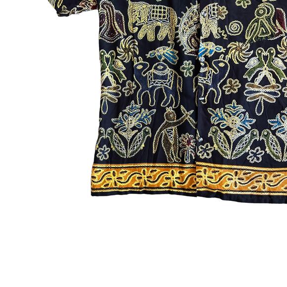 Vintage Men's L Ethnic Rayon Short Sleeve Hawaiian Shirt Mix Print Black Multi - Picture 11 of 15